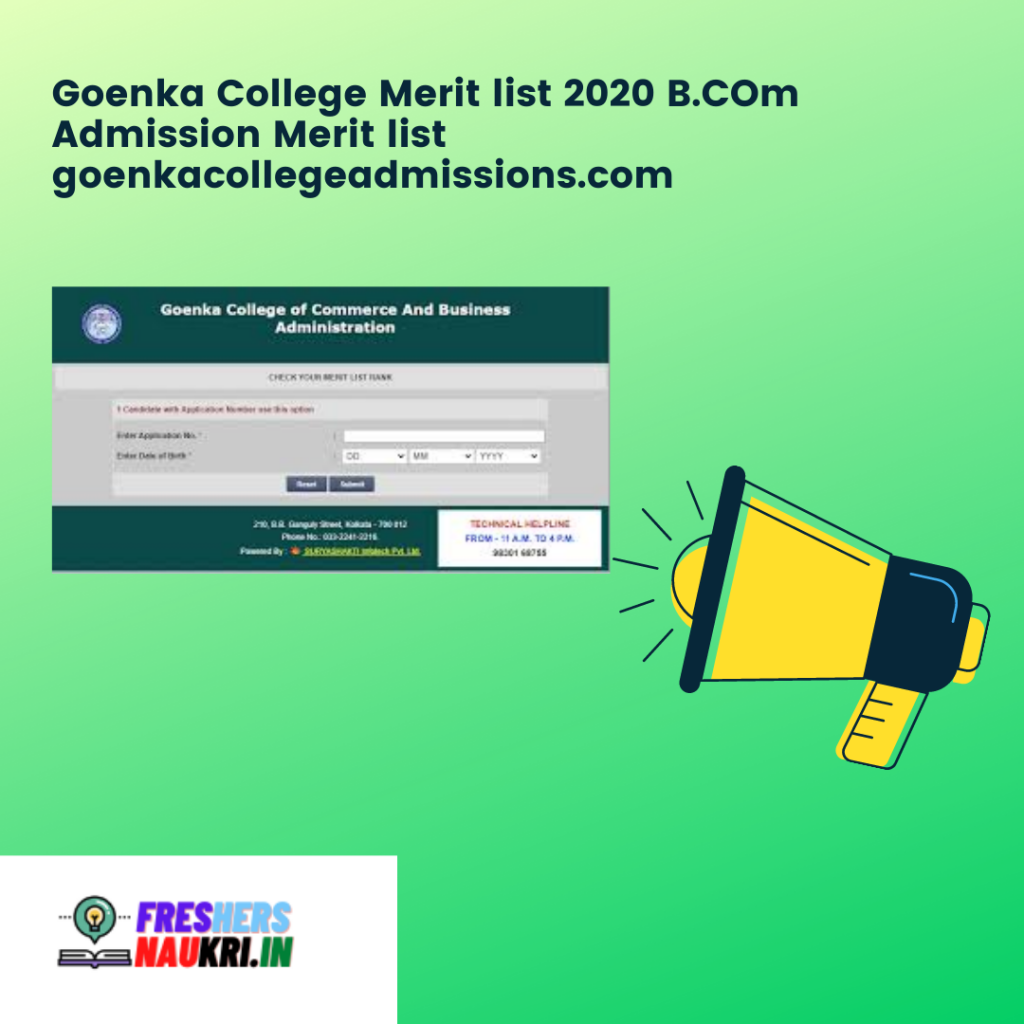 Goenka College Merit list 2020 B.COm Admission Merit list goenkacollegeadmissions.com