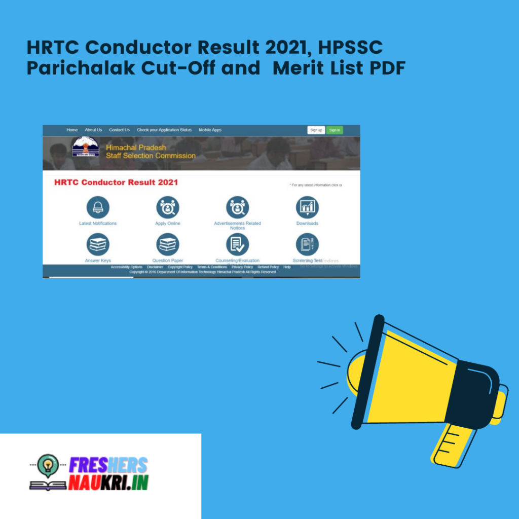 HRTC Conductor Result 2021, HPSSC Parichalak Cut-Off and  Merit List PDF